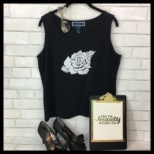 Karen Scott Tops - Stylish White Sequin Rose Tank P-003 Karen Scott Tops - Stylish White Sequin Rose Tank P-003